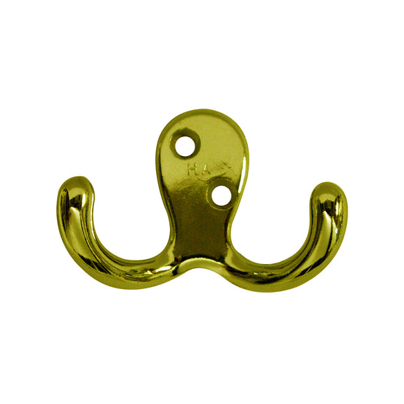 2PCS DOUBLE ROBE HOOK BRASS PLATED